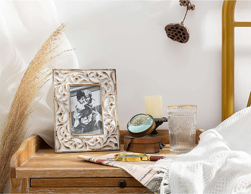 Rites 4x6 Picture Photo Frame Rustic Solid Wood For Desktop Display, Distressed Design, Mother feets 4 inches x6 inches
