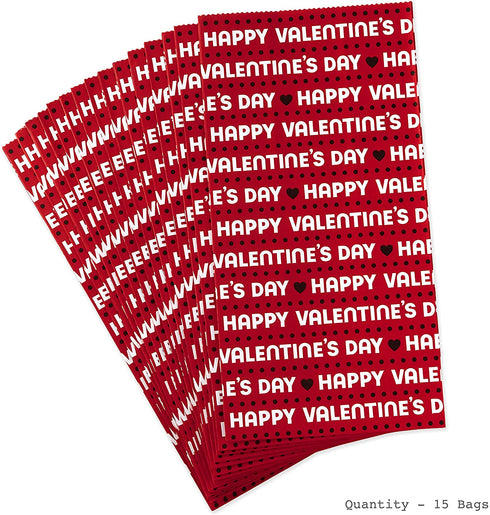 Hallmark Valentines Party Favor and Wrapped Treat Bags (15 Ct, Red, Happy Valentine's Day) for Classroom Parties, Sack Lunches and More, Small
