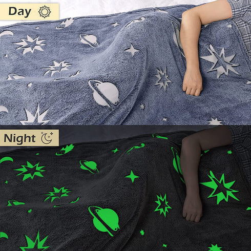 UNUN Glow in The Dark Throw Blanket,Space and Astronaut Soft Warm Cozy Fuzzy Plush Blanket for Kids Teenage Boys Girls Women Best Friend Birthday Christmas (50 x 60 inches Blue)