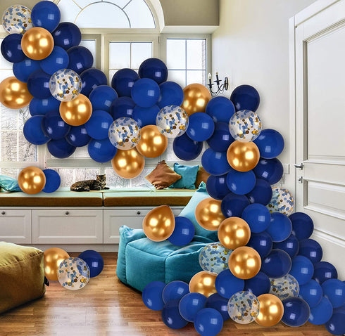 2022 New Years Eve Decorations Gold Navy Blue Balloon Garland Kit Gold Blue Confetti Balloons Arch for Birthday Wedding Bachelorette Bridal Shower Party Supplies Decorations