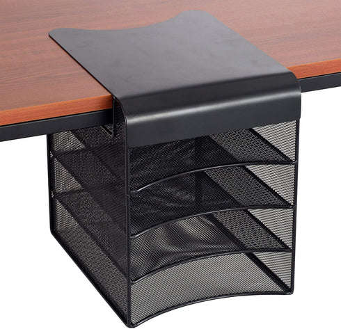 Safco Products Onyx Mesh 4-Tray Underdesk Hanging Organizer 3242BL, Black Powder Coat Finish, Durable Steel Mesh Construction