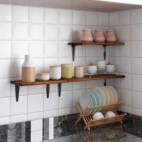 BAMEOS Floating Shelves, Rustic Wood Wall Storage Shelves, Wall Mounted Shelf Organizer Set of 3 for Living Room, Bedroom, Kitchen, Bathroom, Office