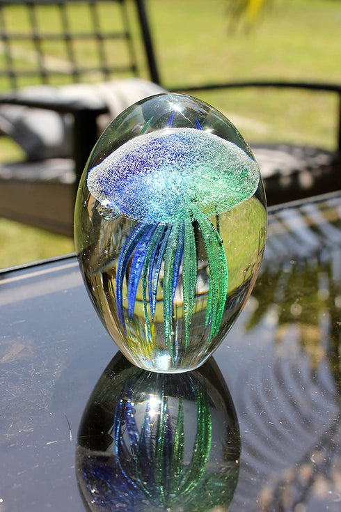 SPI Home Art Glass Teal Jellyfish Glow in the Dark,3" x 4.5"