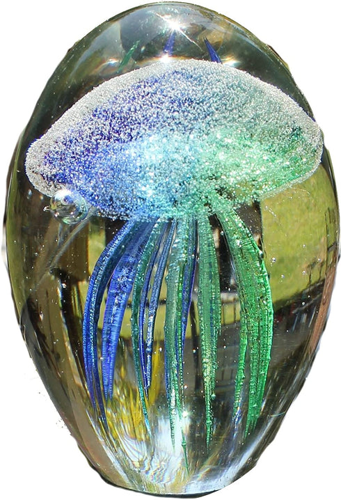 SPI Home Art Glass Teal Jellyfish Glow in the Dark,3" x 4.5"