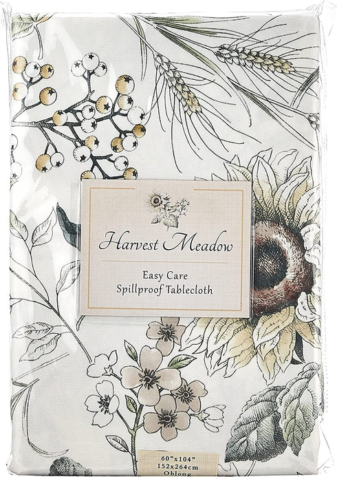Benson Mills 23088 Mills Harvest Meadow Spillproof Tablecloth, 60X104-INCH Oblong, Natural