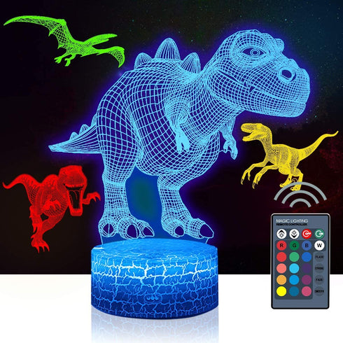4 PCS 3D Dinosaur Night Light, 3D Dinosaur Lamp, 16 Color Changing Night Lights, Remote Control Animal Toys Night Light, Bedroom Home for Boys Girls and Kids Birthday Xmas Gift BLUELAMP 8503