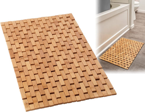 Natural Bamboo Wood Bath Mat - Bathroom Mats, Bathmats and Kitchen Rugs - Accessories for Bathtub, Sauna and Shower (Lattice, Standard 16x24 Inch)
