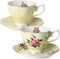 BTaT- Floral Tea Cups and Saucers, Set of 2 (Yellow - 8 oz) with Gold Trim and Gift Box, Coffee Cups, Floral Tea Cup Set, British Tea Cups, Porcelain Tea Set, Tea Sets for Women, Latte Cups