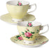 BTaT- Floral Tea Cups and Saucers, Set of 2 (Yellow - 8 oz) with Gold Trim and Gift Box, Coffee Cups, Floral Tea Cup Set, British Tea Cups, Porcelain Tea Set, Tea Sets for Women, Latte Cups