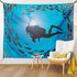 Ambesonne Under the Sea Tapestry, Diver Surrounded with Jamb of Fishes Scuba Snorkel Aqualung Water Sports, Wide Wall Hanging for Bedroom Living Room Dorm, 60" X 40", Dark Blue Aqua