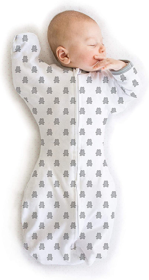 Amazing Baby Transitional Swaddle Sack with Arms Up Mitten Cuffs, Tiny Bear, Sterling, Small, 0-3 Months (Parents' Picks Award Winner)