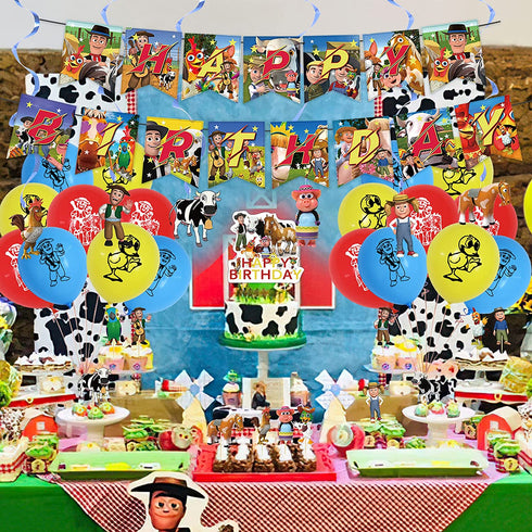 38 Pcs Zenon Farm Theme Birthday Party Decorations,Party Supply Set for Kids with 1 Happy Birthday Banner Garland , 13 Cupcake Toppers, 18 Balloons,6 Spiral for Party Decorations