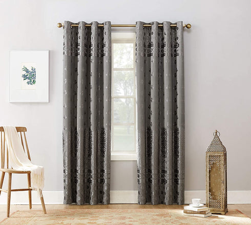 Sun Zero Elidah Medallion Bonded Velvet 100% Blackout Grommet Curtain Panel, 50" x 95", Gray