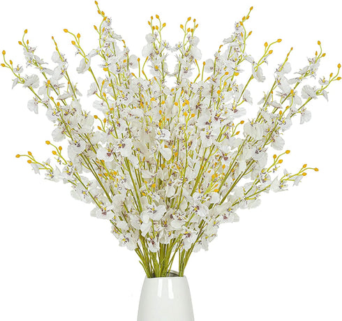 Nubry 12pcs Artificial Orchids Flowers Fake Silk Dancing Lady Orchid Faux Long Stem Flowers in Bulk for Home Wedding Office Party Festive Indoor Outdoor Decoration (White)
