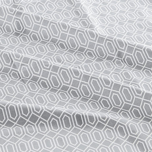 Comfort Spaces 100% Cotton Percale 4 Piece Set Ultra Soft Breathable Deep Pocket Printed Geometric Pattern Sheets with Pillow Cases Bedding, Full, Diamond Tasha Grey