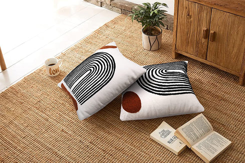 Merrycolor Boho Throw Pillows 18x18 Inches,Soft Woven Tufted Pillow Covers Square,Aesthetic Sun Pillow Case for Sofa Bedroom Living Room 1 Pcs
