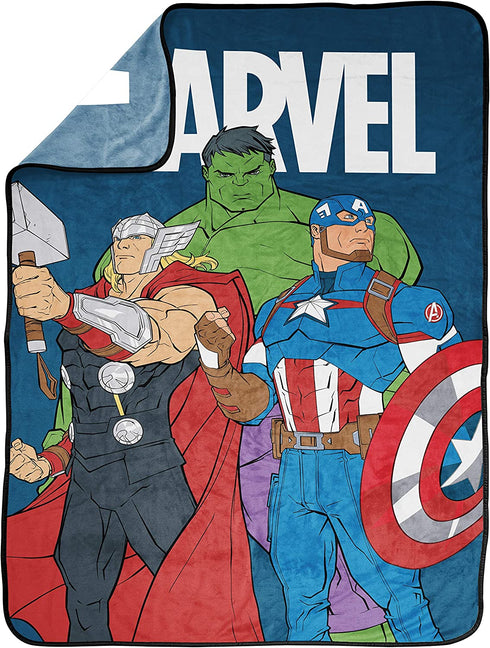 Marvel Avengers Brave & Bold Throw Blanket - Measures 46 x 60 inches, Kids Bedding Features Captain America, Thor, & Hulk - Fade Resistant Super Soft Fleece (Official Marvel Product)