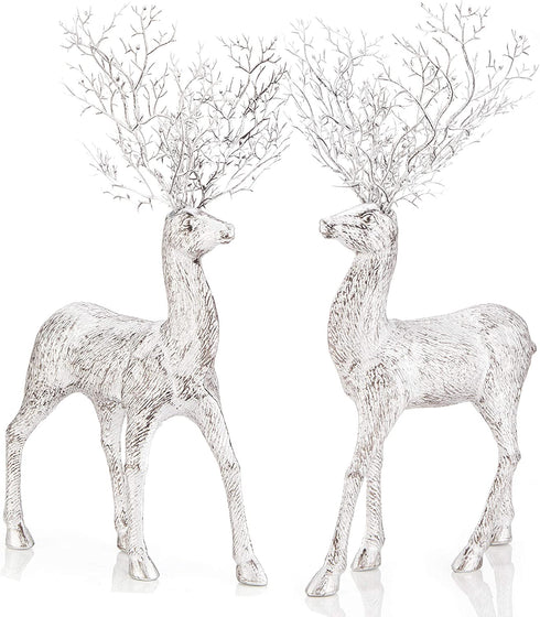 iPEGTOP 2 Pcs Rustic Christmas Reindeer Elk Holiday Figurines Decoration Christmas Standing Deer, Home Office Decor Statues Party Supplies