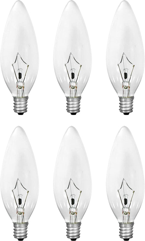 SYLVANIA Incandescent Double Life Light Bulb, 60W B10 Chandelier , Candelabra Base, Clear, Blunt Tip, Soft White - 6 Pack (18750)