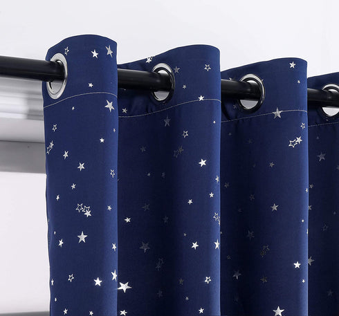 Autumn Dream Navy Blue Star Kids Blackout Curtains Panels for Bedroom, Grommet Top Starry Sky Kids Curtains for Nursery, Living Room (52by63inch)