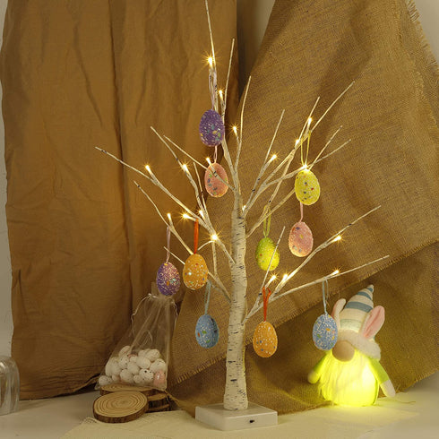 kemooie 24 Inch Pre-lit White Birch Tree with 10 Hanging Easter Egg Ornaments, 24 Led Lights Battery Operated Easter Table Centerpiece for Party Birthday Home Easter Decoration Spring Decoration