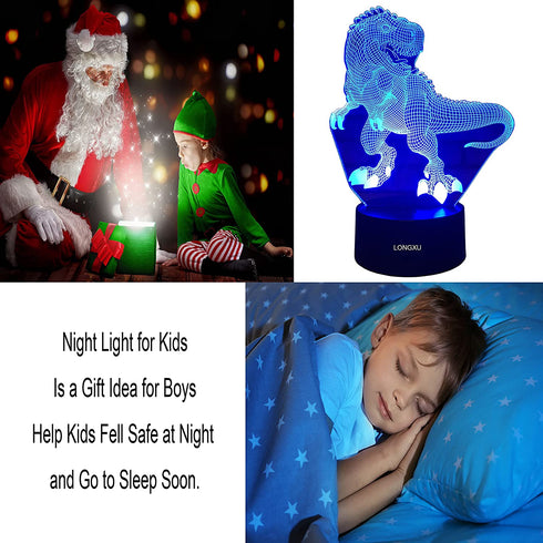 LONGXU Dinosaur Toys 3D Night Light for Boys with Timer Remote & Smart Touch 7 Colors Changing Dimmable TRex Toy 1 2 3 4 5 6 7 8 9 10 Year Old Boy Gifts (Dinosaur)