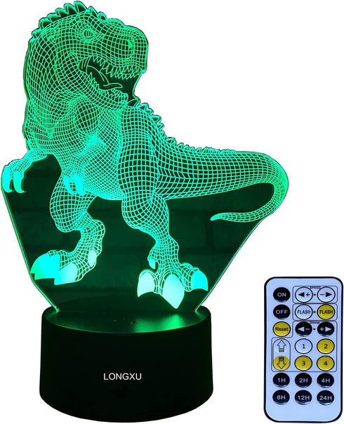 LONGXU Dinosaur Toys 3D Night Light for Boys with Timer Remote & Smart Touch 7 Colors Changing Dimmable TRex Toy 1 2 3 4 5 6 7 8 9 10 Year Old Boy Gifts (Dinosaur)