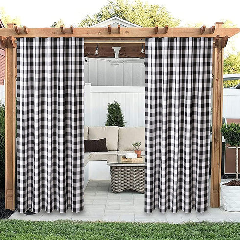 Check Tab Top Curtains, Farmhouse Cotton Curtains, Curtain 2 Panel Set, Gingham Plaid Cotton 50x108 Black/White Curtains, Reverse Window Panels, Curtain Drapes Panels, Bedroom Curtains, Set of 2