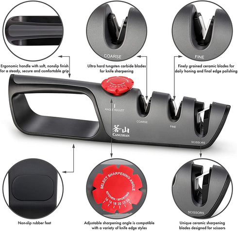 Cangshan 1026108 3-Stage Adjustable 14-24 Degree Professional Knife + Scissor Sharpener