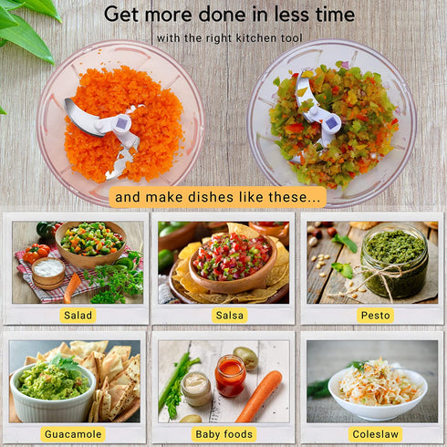Brieftons Manual Food Chopper, Compact & Powerful Hand Held Pull Vegetable Chopper Blender to Chop Fruits, Vegetables, Herbs, Onions, Garlics for Salsa, Salad, Pesto, Coleslaw, Puree, Indian Cooking
