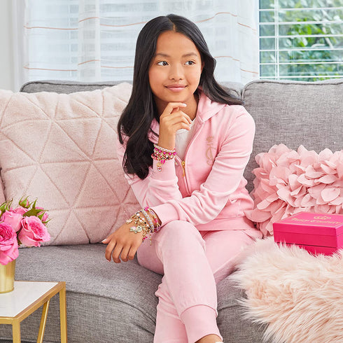 Make It Real - Juicy Couture Glamour Box Jewelry Set - Jewelry Box & Charm Bracelet Making Kit for Girls & Teens - Friendship Bracelet Kit with Beads, Chains, Charms & Jewelry Storage Box - Ages 8+