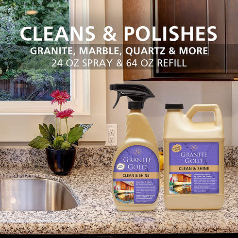 Granite Gold Clean and Shine Spray Value Pack For Granite, Marble, Travertine, Quartz, Natural Stone Countertops & Floors, 24 & 64 Ounce (Set of 2)