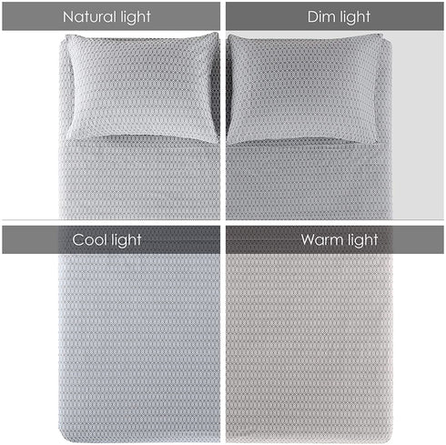 Comfort Spaces 100% Cotton Percale 4 Piece Set Ultra Soft Breathable Deep Pocket Printed Geometric Pattern Sheets with Pillow Cases Bedding, Full, Diamond Tasha Grey