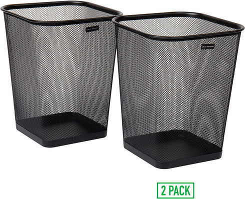 Mind Reader 2SQUAGA-BLK 2-Piece Garbage Waste Basket Recycling Bin Set, Square Metal Mesh, Black
