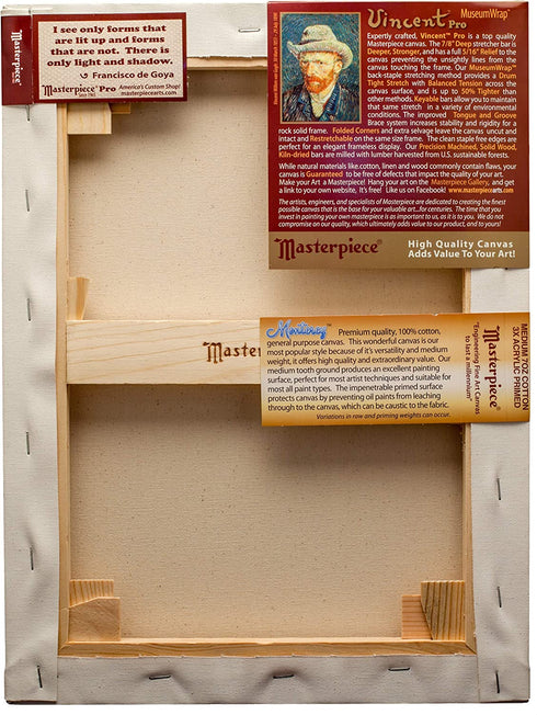 Masterpiece Artist Canvas 41030 Vincent PRO 7/8" Deep, 12" x 16", Cotton 10.5oz - 3X - Monterey Most Popular