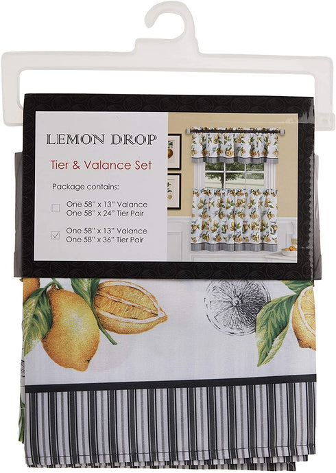 Achim Home Furnishings LDTV36YL12 Lemon Drop Tier and Valance Window Curtain Set, 58" x 36", Yellow