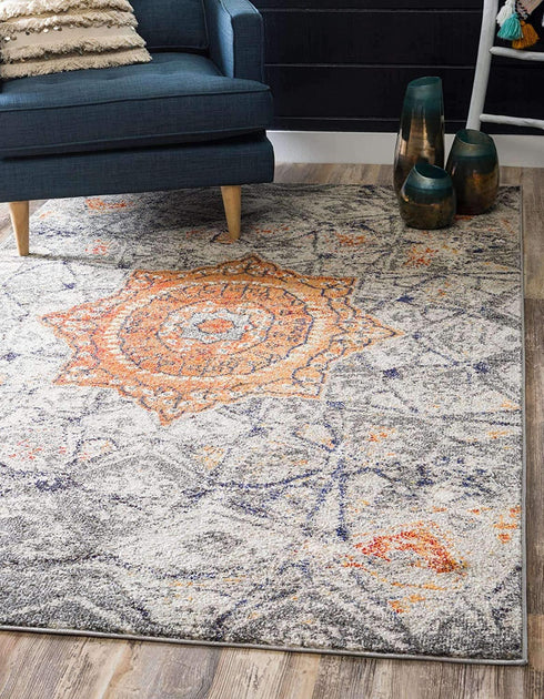 Unique Loom Vita Collection Modern Over-Dyed Center Medallion Vintage Area Rug, 2 ft (2 in) x 3 ft, Gray/Ivory