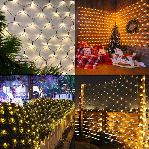BrizLabs Christmas Mesh Net Lights, 11.8ft x 4.9ft 360 LED Bush Net Lights Outdoor, 8 Modes Xmas String Lights, Connectable Plug in Trees-Wrape Lights for Fence Bushes Garden, Warm White, Green Wire