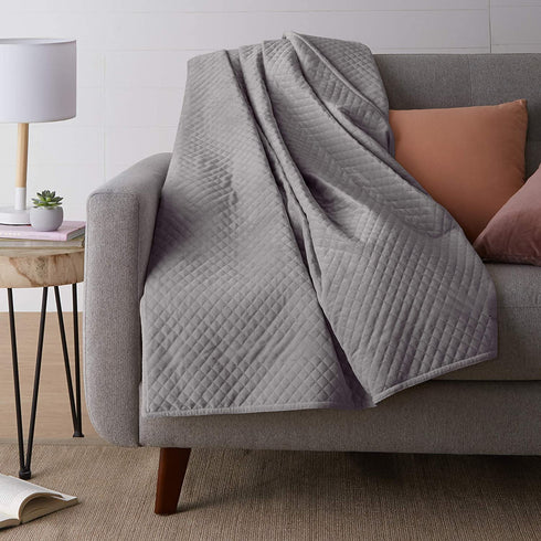 Amazon Basics Quilted Minky Weighted Blanket Cover - 48" x 72" (Twin), Dark Grey