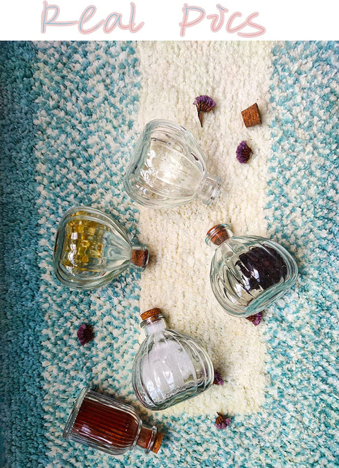 MiDanggu 4 Packs Pumpkin Decorative Glass Bottles with Cork, Empty Glass Bud Vase Syrup Spice Bottles with Lids, Party Favors Decorative Bottles (7.04 Ounce?200ml?)