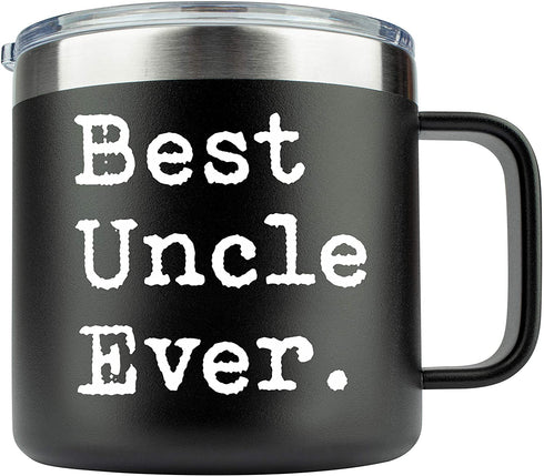 Uncle Gifts | Best Uncle Ever | 14 Ounce Stainless Steel Travel Tumbler/Mug With Sliding Lid for Coffee and All Drinks | Unique Mug For | Funny Gift From Niece Nephew Sister (14 Ounce) by JENVIO