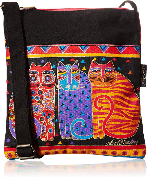 Laurel Burch Crossbody Purse Zipper Top, 10 by 10-Inch, Feline Friends