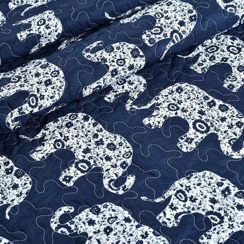 Lush Decor Navy Elephant Parade Throw Fuzzy Reversible Sherpa Blanket 60? x 50 White, 60 x 50