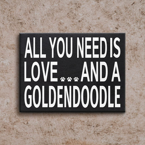 JennyGems All You Need Is Love and a Goldendoodle Sign, Goldendoodle Gift, Goldendoodle Decor, Goldendoodle Mom, Box Sign and Wall Hanging, American Made 8x6 Inches