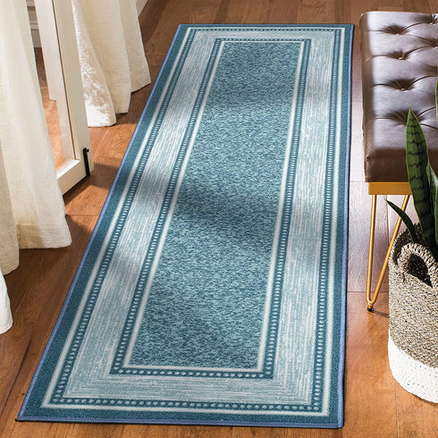 Ottomanson Ottohome Collection Contemporary Bordered Design Rubberback Runner Rug, 1'10" x 7', Blue