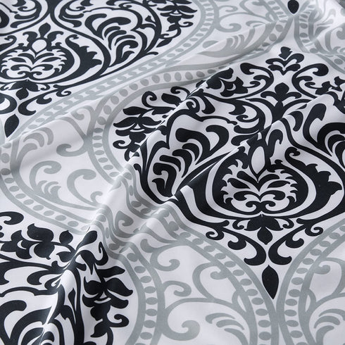 Comfort Spaces Coco Bathroom Shower Curtain Printed Damask Pattern Modern Cute Microfiber Fabric Bath Curtains, 72"x72", Black (CS70-0682)