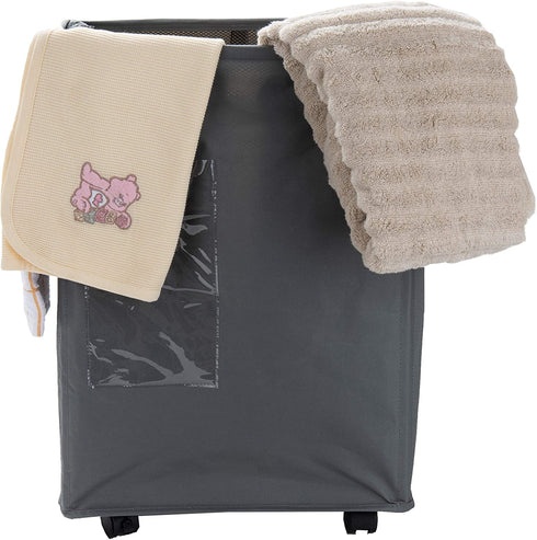 Mind Reader 65 Liter Rolling Hamper Fabric Basket, Dirty Clothes Storage, Bathroom, Bedroom, Closet, Laundry Room, Gray Metallic