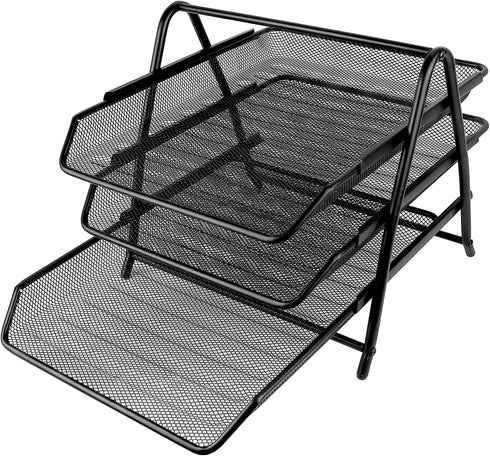 Greenco Paper Tray Mesh 3 Tier Document, Letter, Paper, Desk Organizer, Black