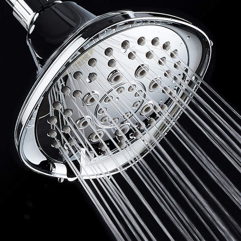 AquaDance, Chrome Hot Oval Square Style 6-setting High-Pressure Luxury Shower Head. Angle Adjustable, Solid Brass Connection Nut, Finish. Premium Quality Exclusive Showerhead from Top American