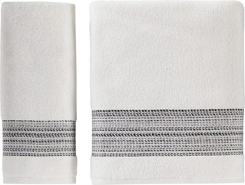 SKL Home by Saturday Knight Ltd. Geo Stripe Hand Towel Set, White 2 Count